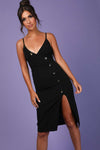 Kelli Strappy Black Button Down Bodycon Dress - bejealous-com