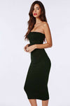 Khaki Bandeau Midi Bodycon Tube Dress - bejealous-com