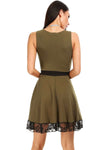 Khaki Lace Insert Sleeveless Mini Skater Dress - bejealous-com