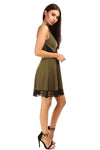 Khaki Lace Insert Sleeveless Mini Skater Dress - bejealous-com