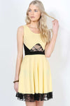 Khaki Lace Insert Sleeveless Mini Skater Dress - bejealous-com