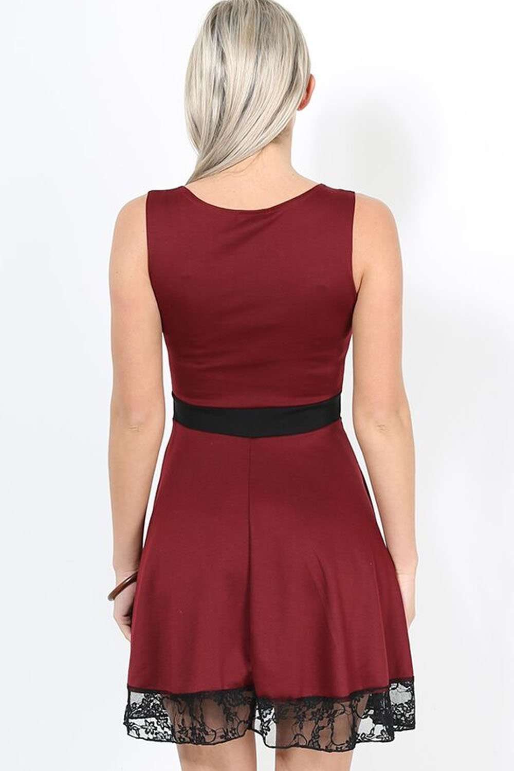 Khaki Lace Insert Sleeveless Mini Skater Dress - bejealous-com