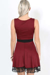 Khaki Lace Insert Sleeveless Mini Skater Dress - bejealous-com