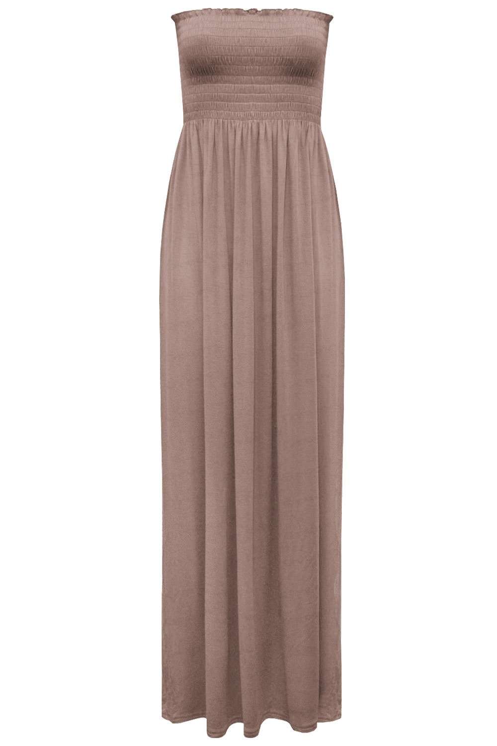 Khaki Strapless Sheering Bandeau Maxi Dress - bejealous-com