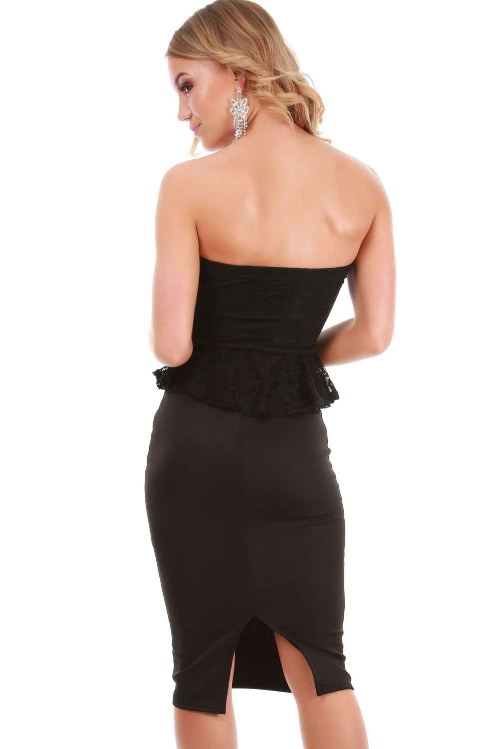 Kia Strapless Lace Peplum Bodycon Dress - bejealous-com