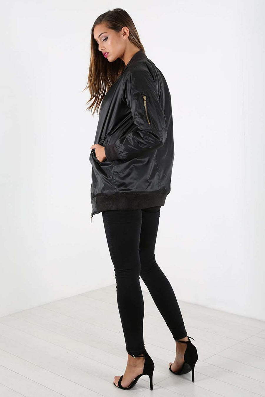 Kiera Long Sleeve Oversized Bomber Jacket - bejealous-com