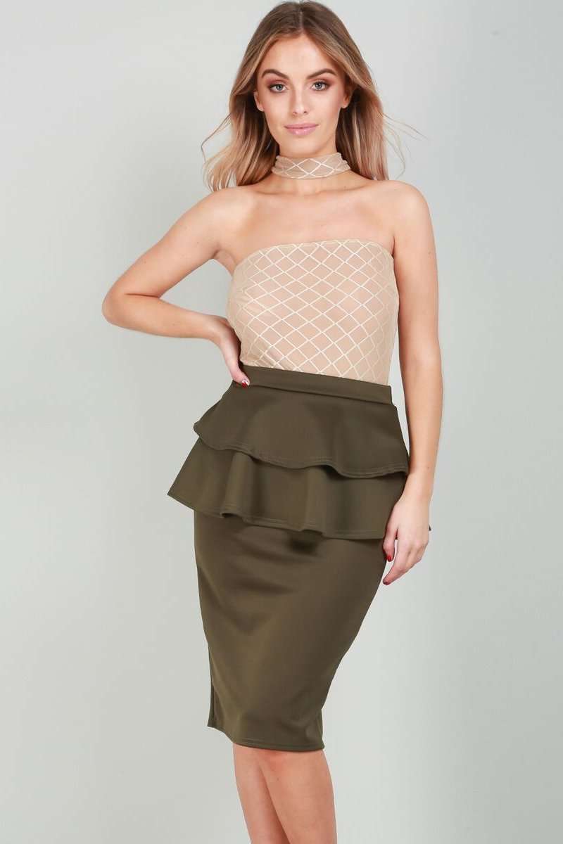 Kira High Waist Peplum Frill Midi Skirt - bejealous-com