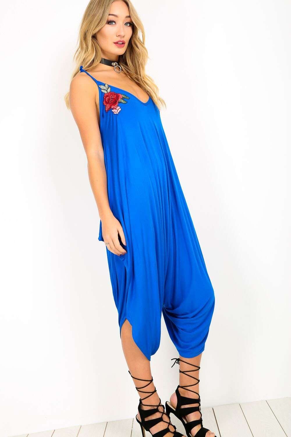 Kittie Floral Embroidered Draped Harem Jumpsuit - bejealous-com