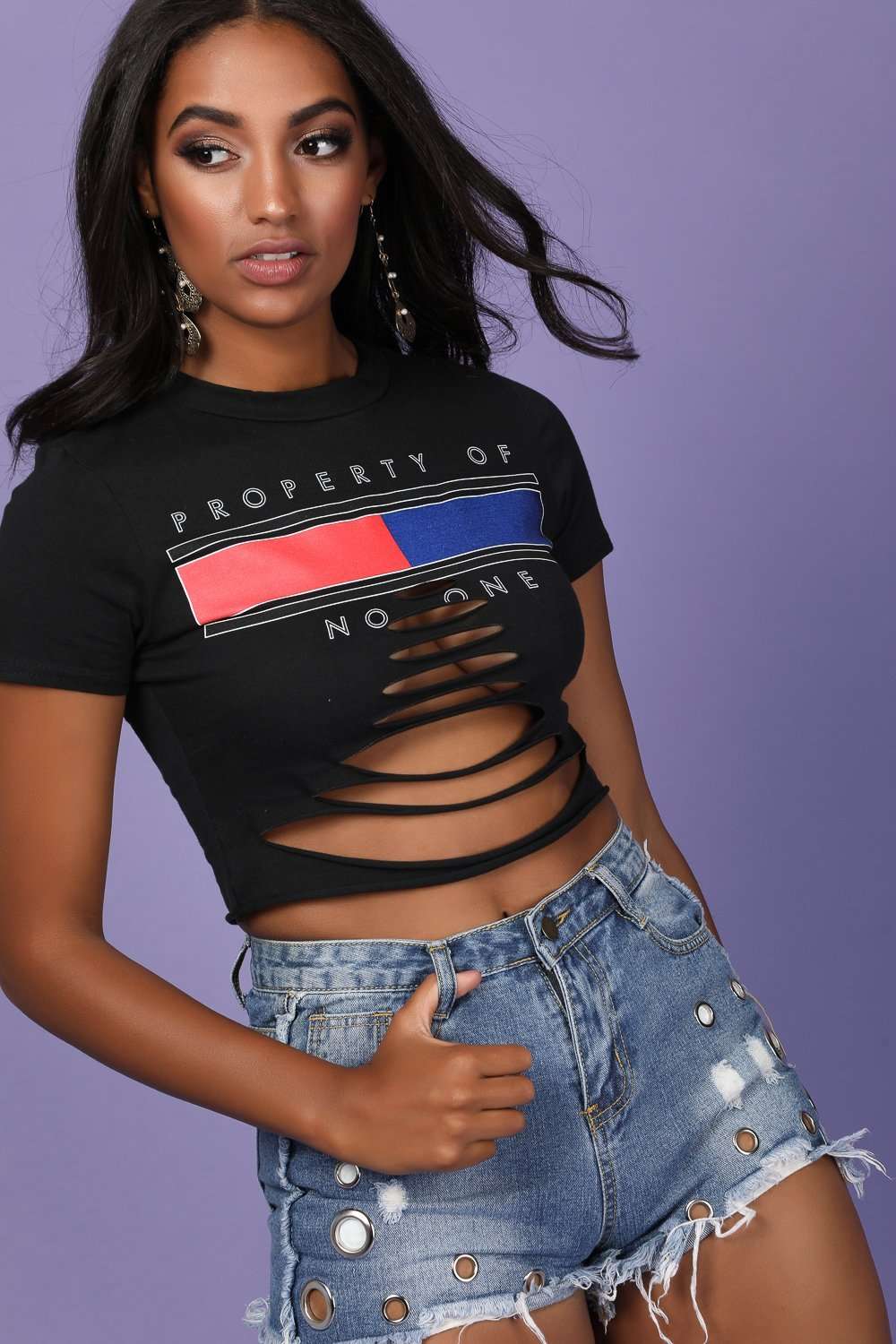 Klara Extreme Ripped Slogan Crop Top - bejealous-com