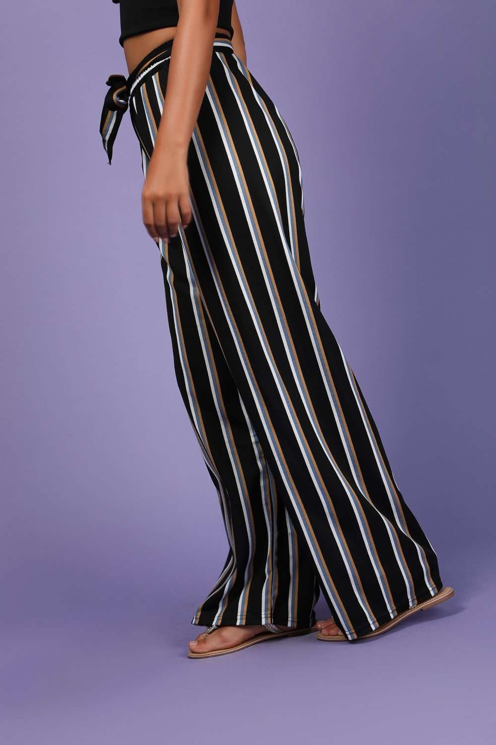 Kris High  Waist Belted Striped Palazzo Pants - bejealous-com