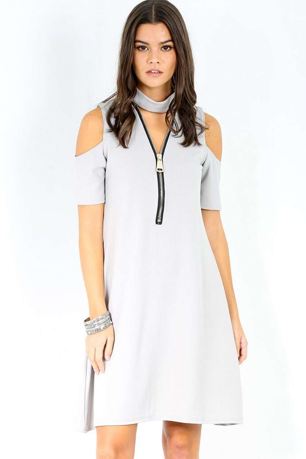 Lacie Cold Shoulder Plunge Neck Skater Dress - bejealous-com