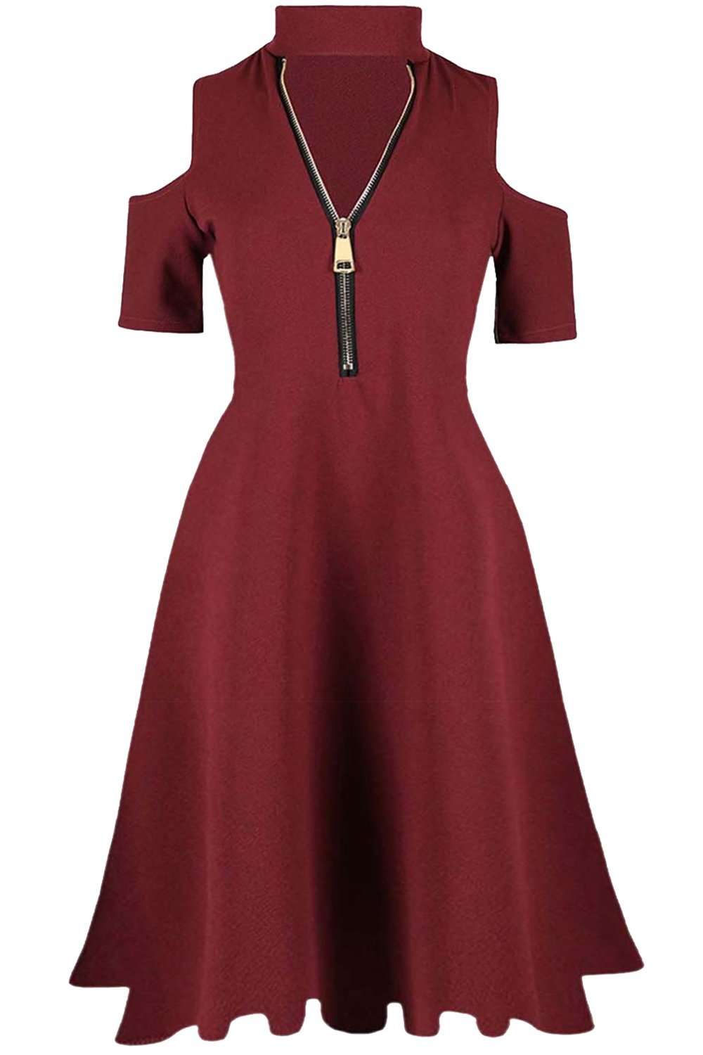 Lacie Cold Shoulder Plunge Neck Skater Dress - bejealous-com