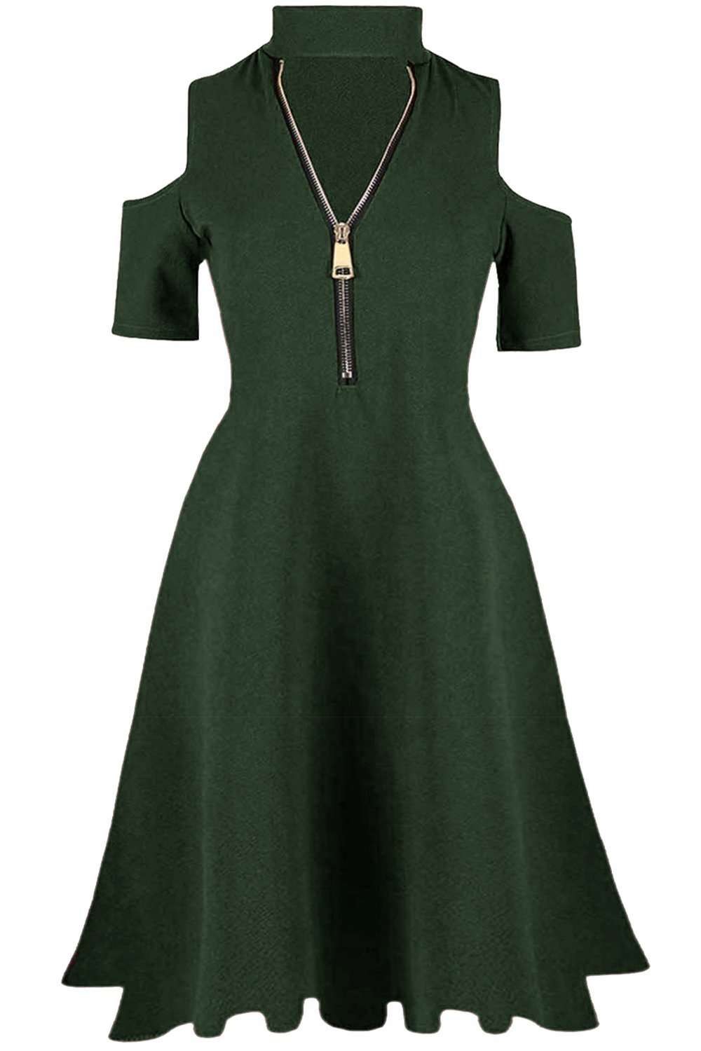 Lacie Cold Shoulder Plunge Neck Skater Dress - bejealous-com