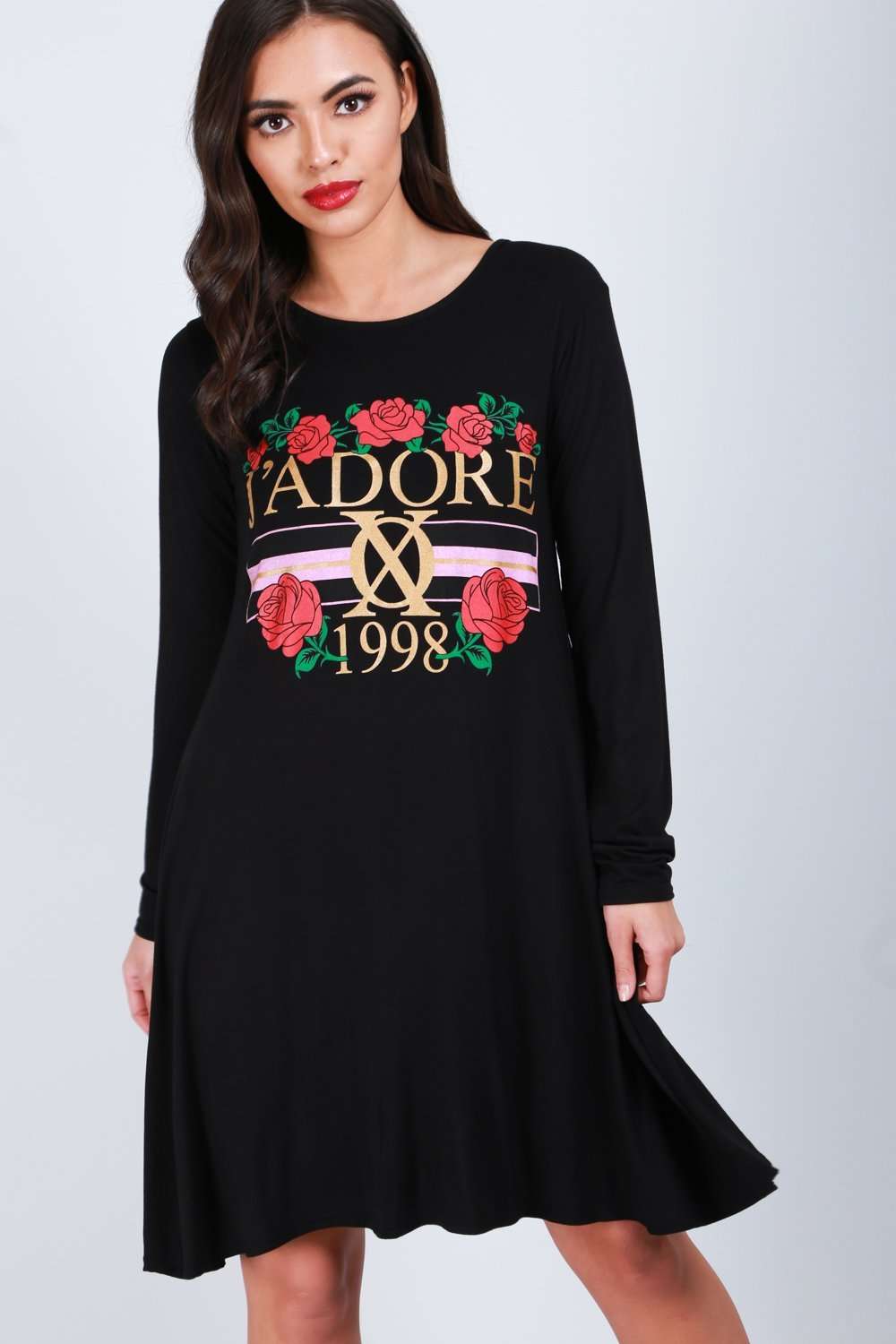 Laila Jadore Slogan Print Mini Swing Dress - bejealous-com