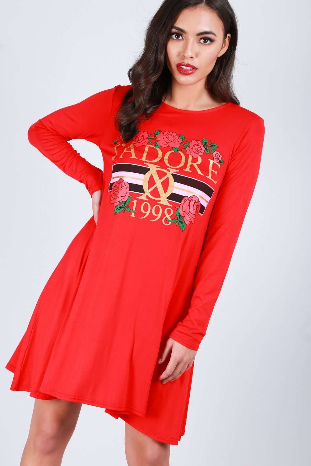 Laila Jadore Slogan Print Mini Swing Dress - bejealous-com