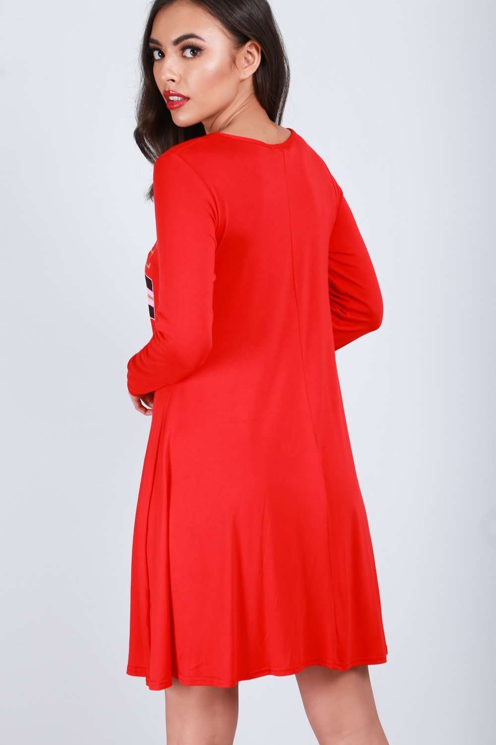 Laila Jadore Slogan Print Mini Swing Dress - bejealous-com