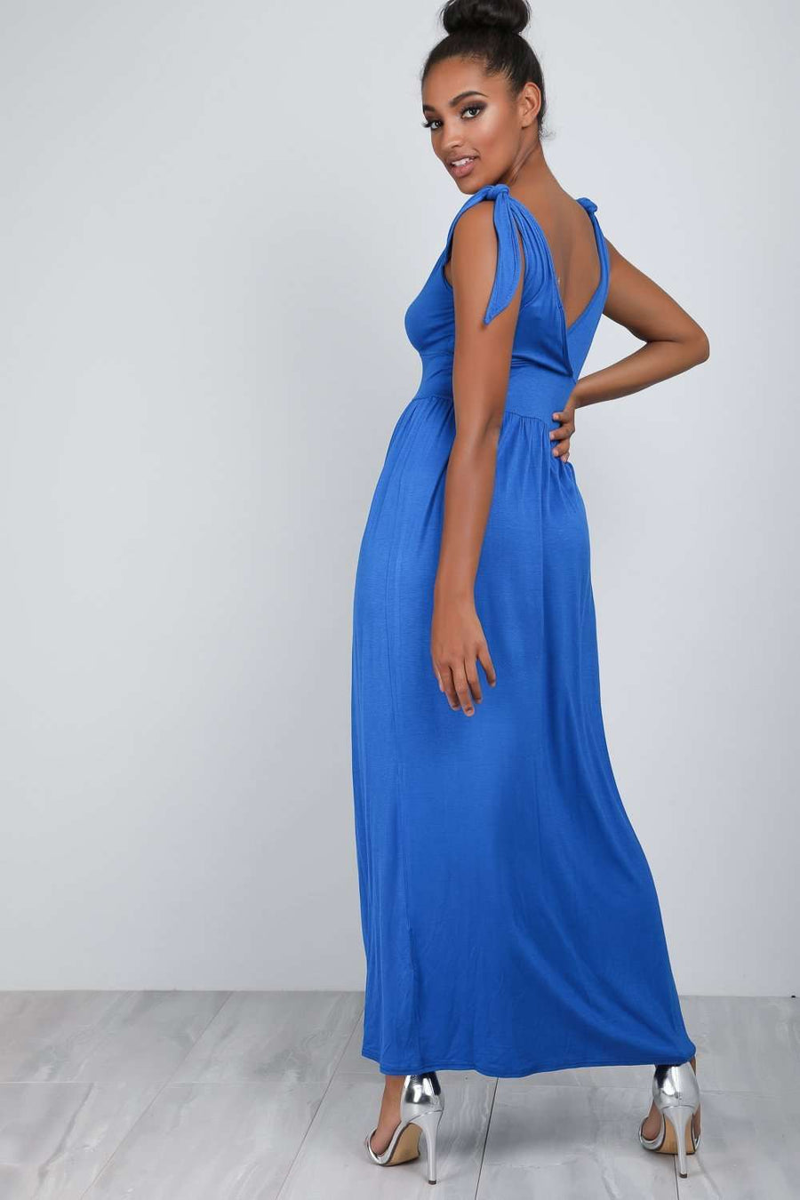 Laila Plunge Wrap Neck Knotted Maxi Dress - bejealous-com