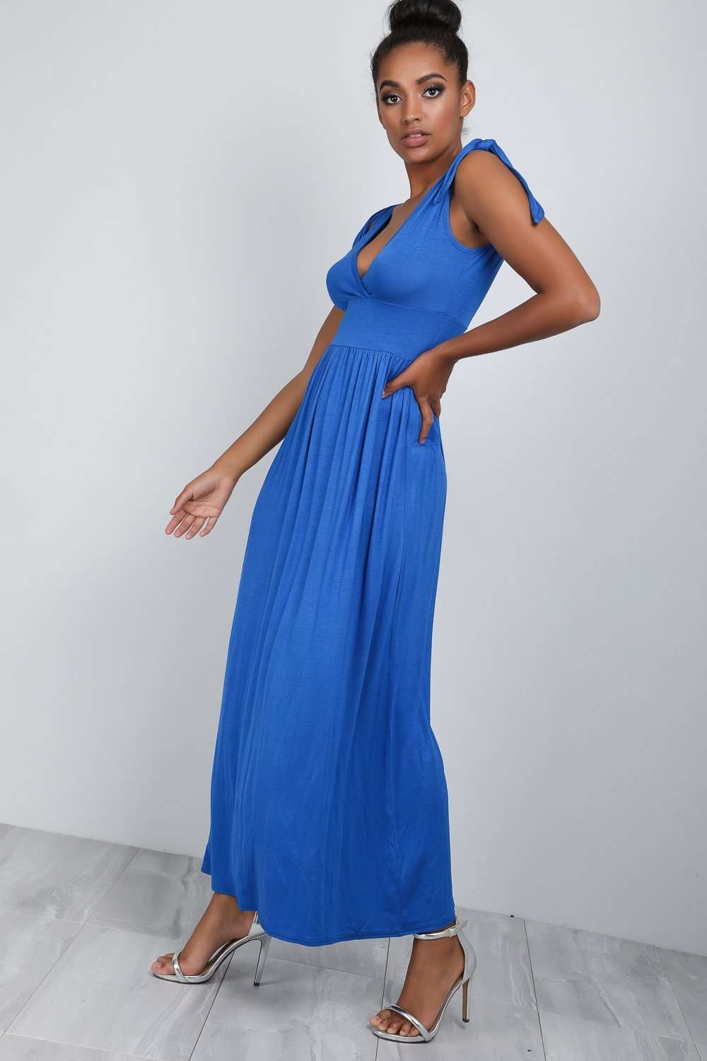 Laila Plunge Wrap Neck Knotted Maxi Dress - bejealous-com