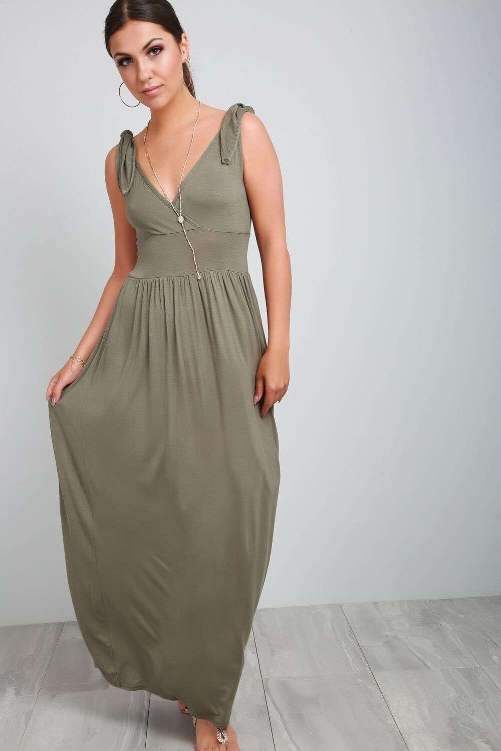 Laila Plunge Wrap Neck Knotted Maxi Dress - bejealous-com