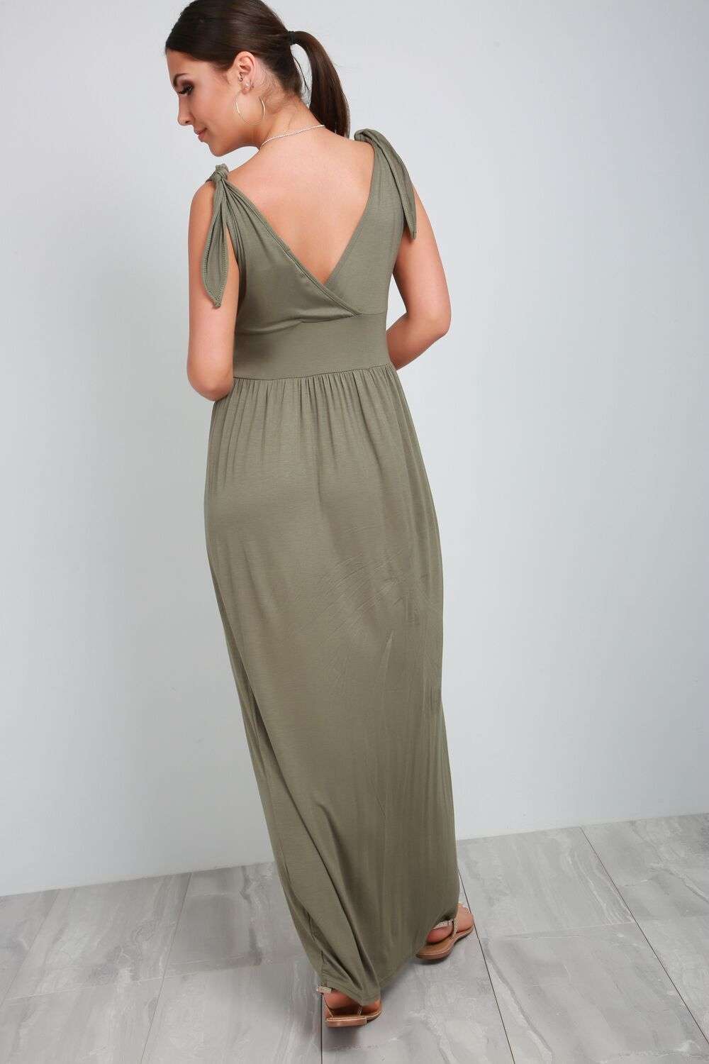 Laila Plunge Wrap Neck Knotted Maxi Dress - bejealous-com