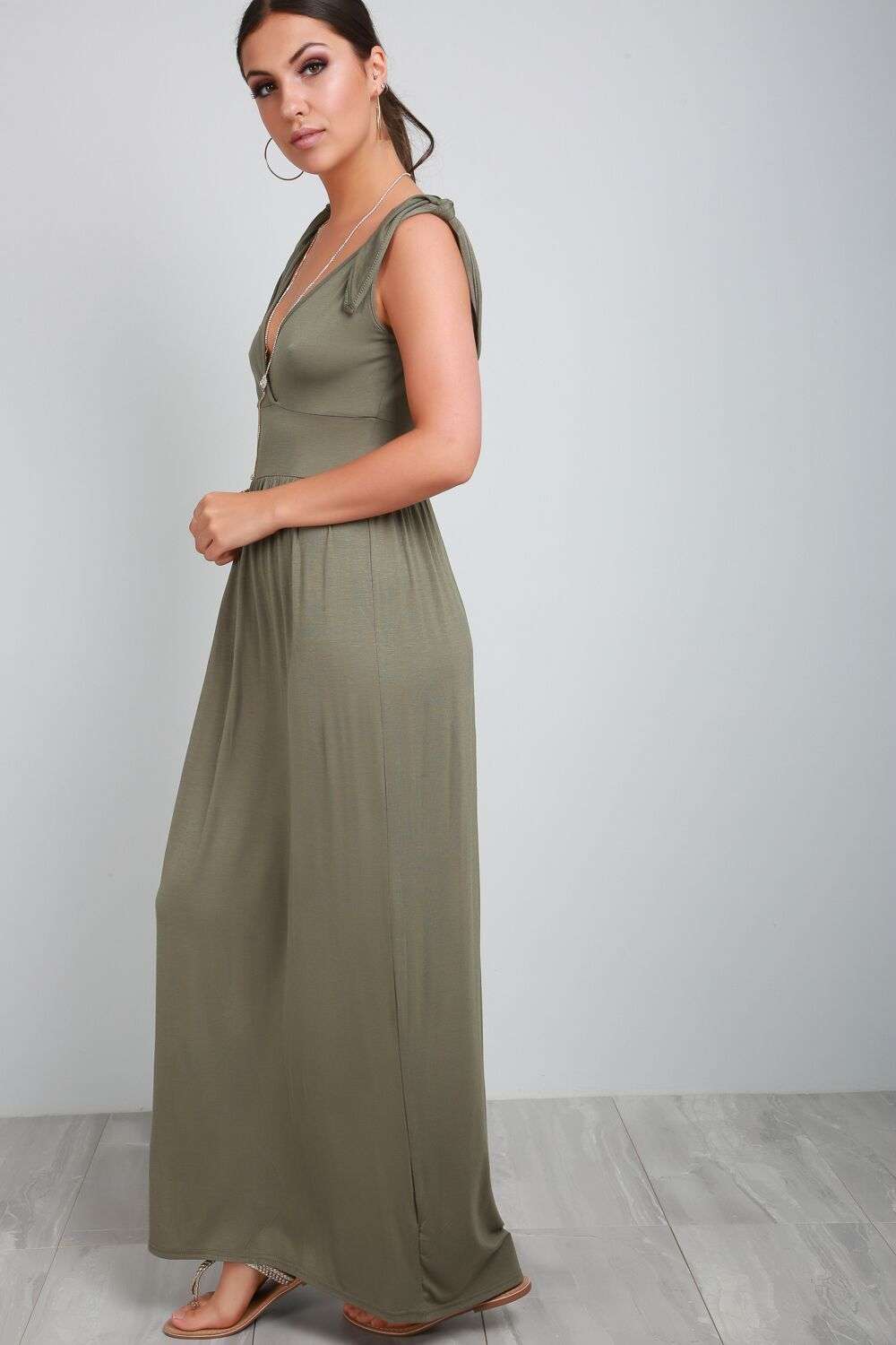 Laila Plunge Wrap Neck Knotted Maxi Dress - bejealous-com