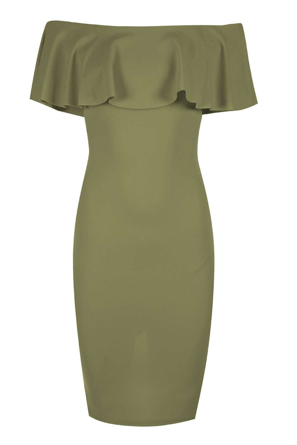 Lara Off Shoulder Frill Midi Bodycon Dress - bejealous-com