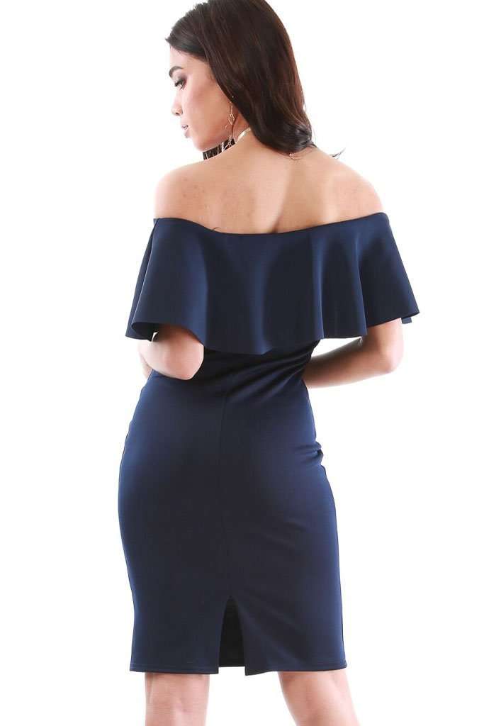 Lara Off Shoulder Frill Midi Bodycon Dress - bejealous-com