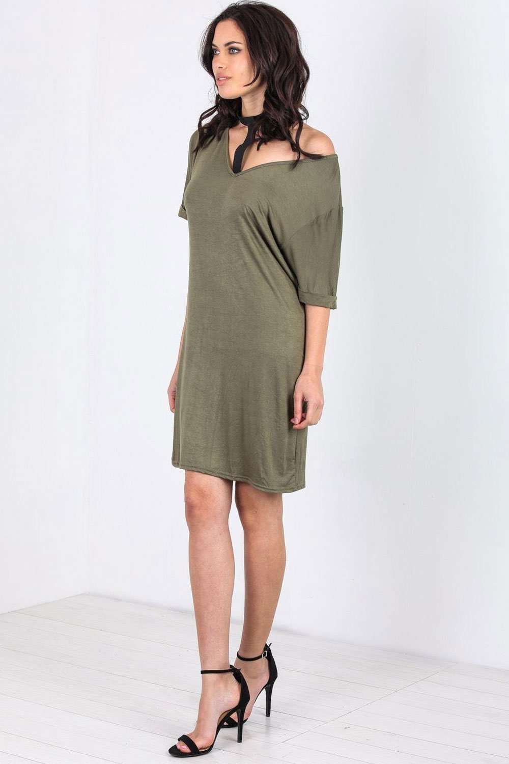 Larna Choker Neck Oversized Jersey Tshirt Dress - bejealous-com