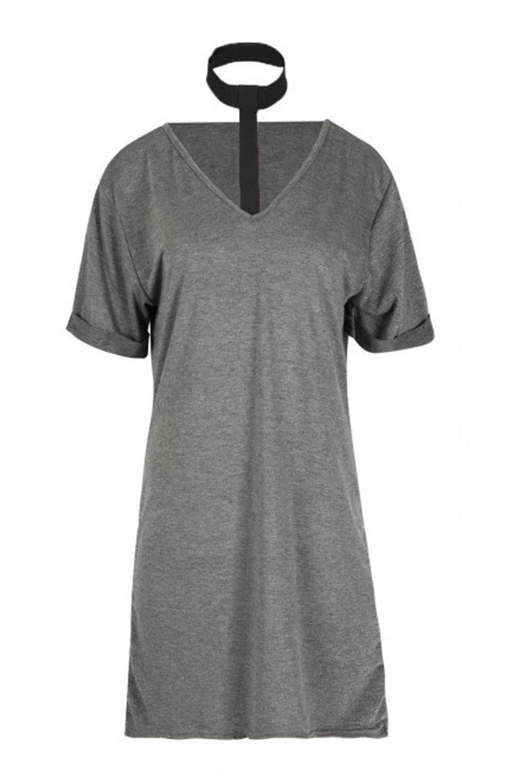 Larna Choker Neck Oversized Jersey Tshirt Dress - bejealous-com