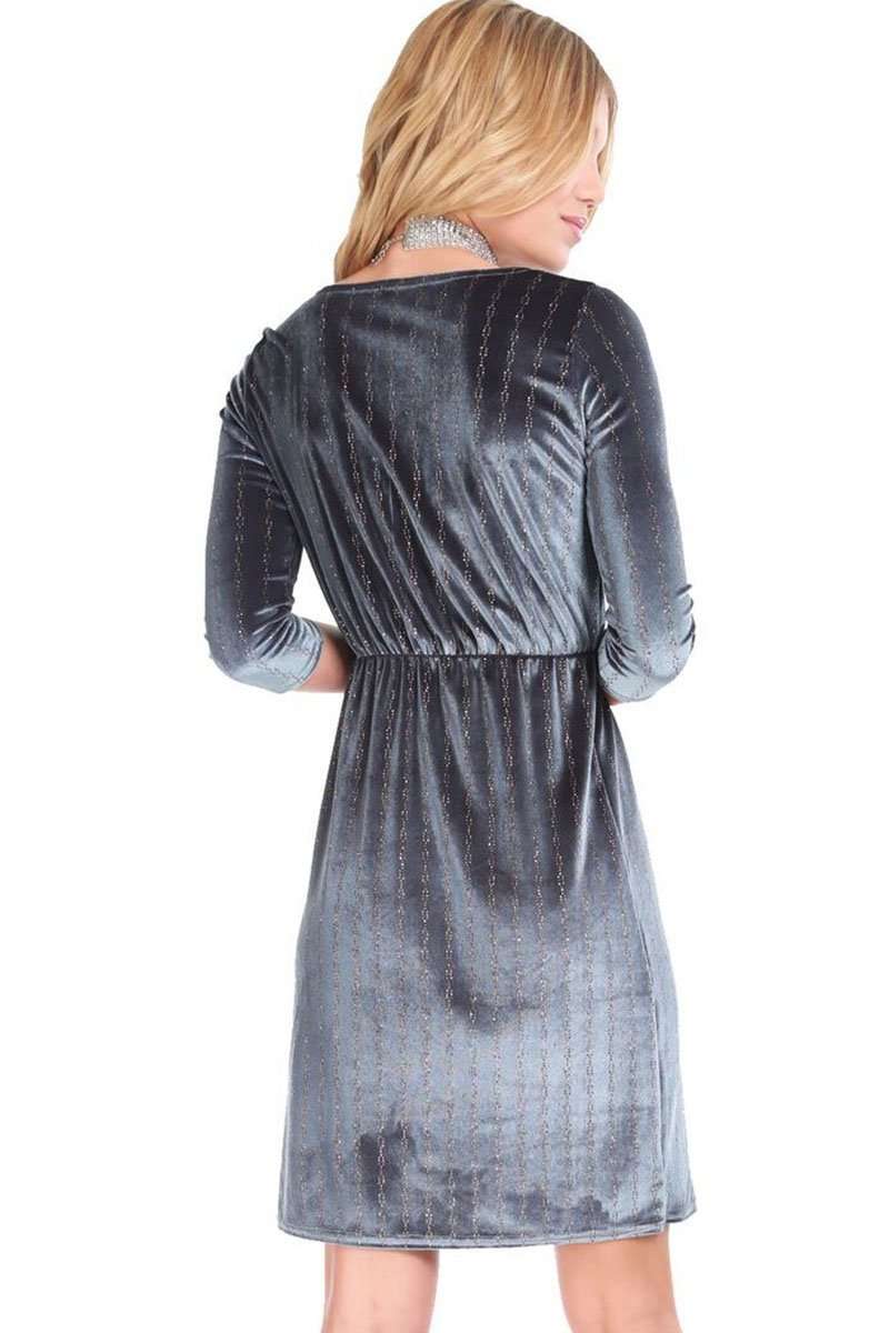 Larna Long Sleeve Faux Velvet Wrap Dress - bejealous-com