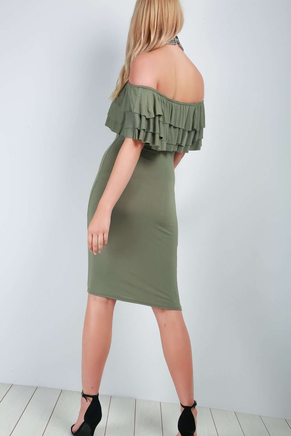 Lassie Bardot Tiered Frill Bodycon Midi Dress - bejealous-com
