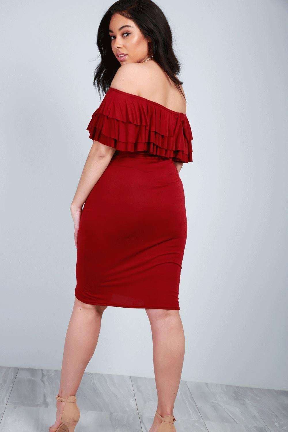 Lassie Bardot Tiered Frill Bodycon Midi Dress - bejealous-com