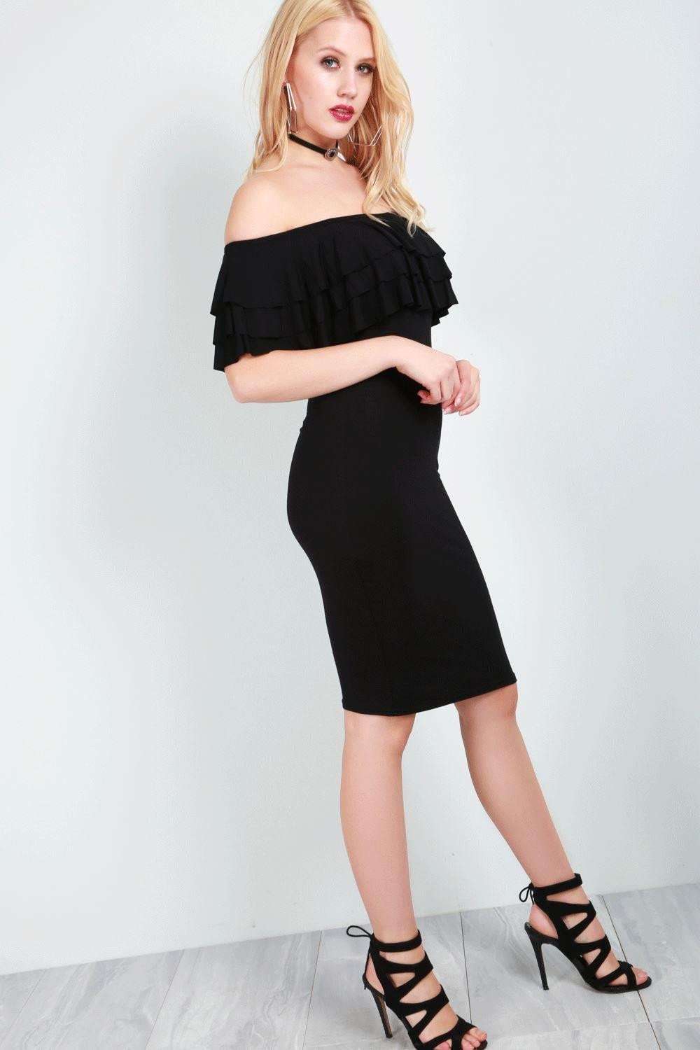 Lassie Bardot Tiered Frill Bodycon Midi Dress - bejealous-com