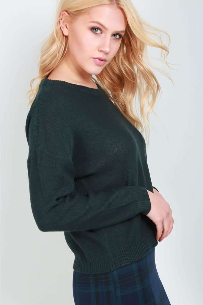 Emerald Fine Knit Long Sleeve Cropped Jumper - bejealous-com