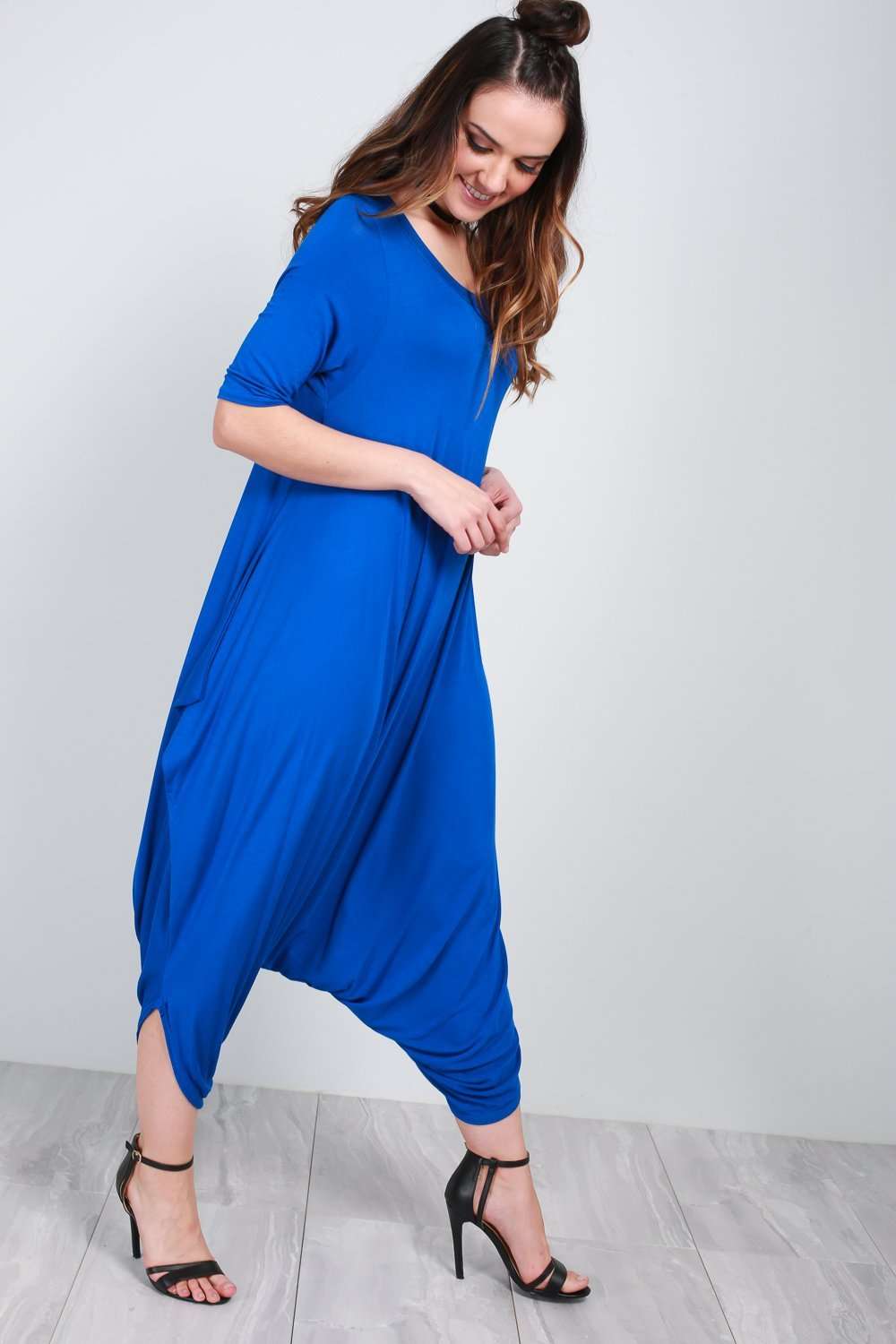 Lauren Draped Hareem Romper Jumpsuit - bejealous-com