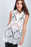 Layla Floral Lace Sleeveless Sheer Shirt - bejealous-com