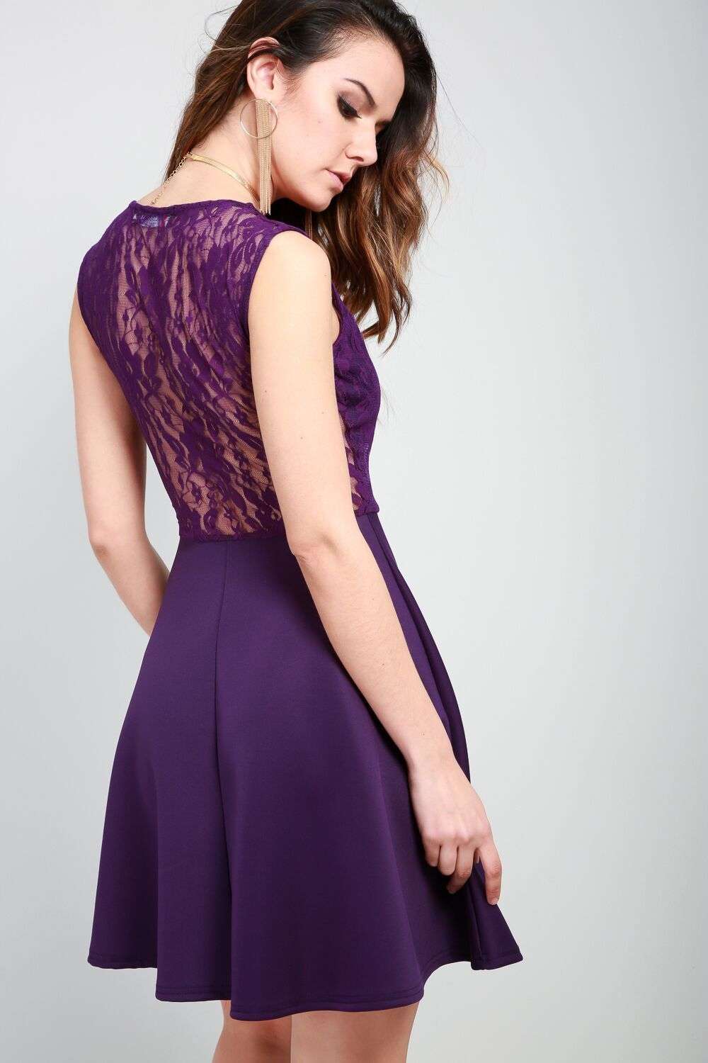 Leela Backless Lace Mini Skater Dress - bejealous-com