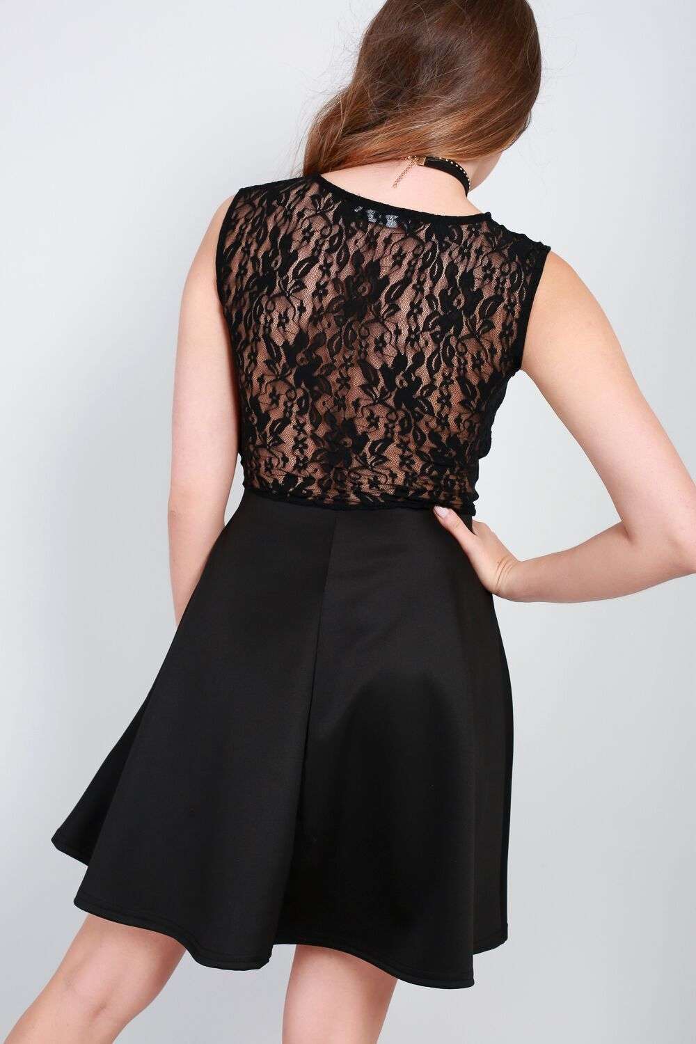 Leela Backless Lace Mini Skater Dress - bejealous-com