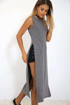 Leona Basic Jersey Side Split Maxi Tshirt Dress - bejealous-com