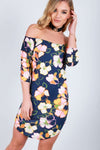 Lexi Bardot Floral Curved Hem Bodycon Dress - bejealous-com