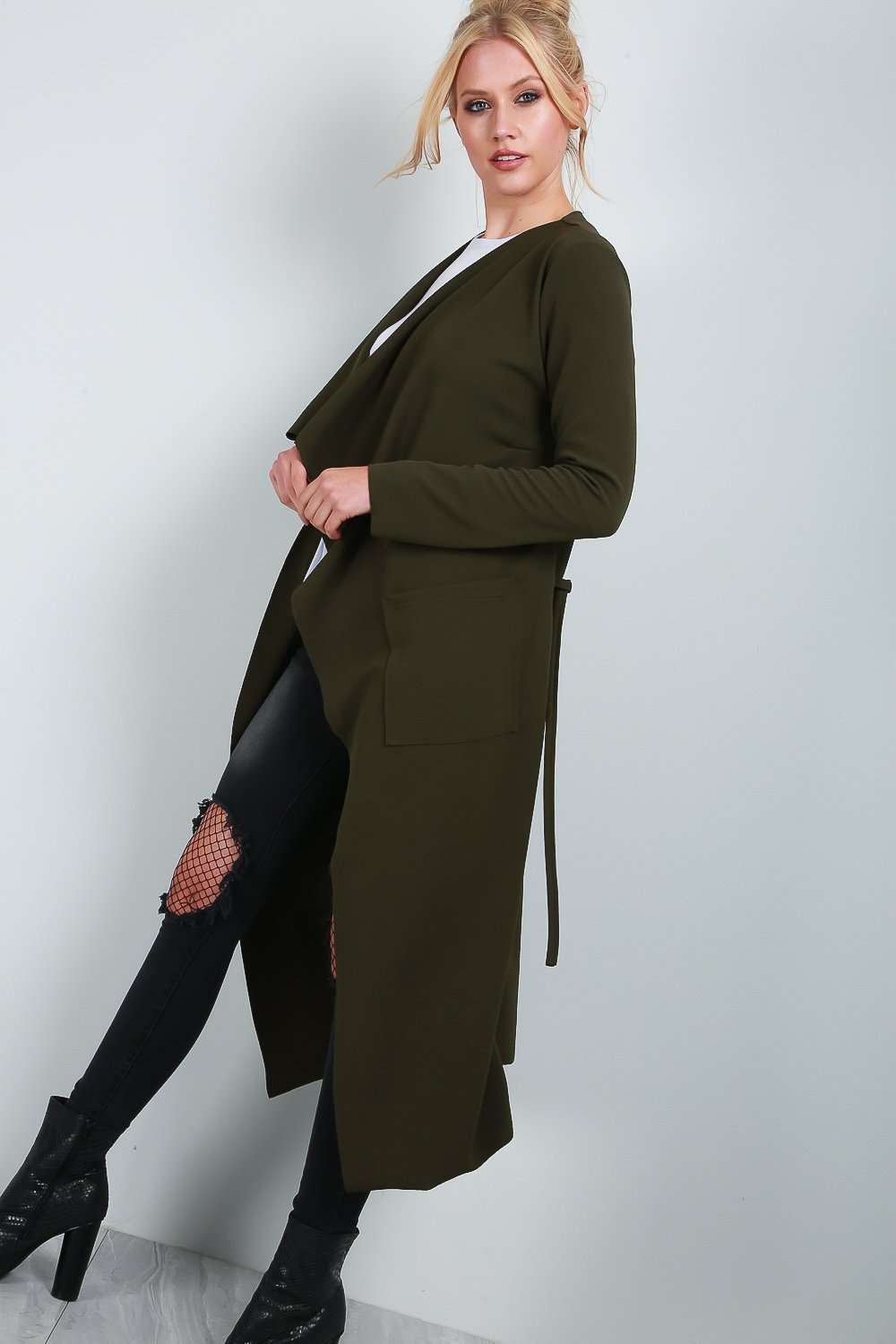 Lexi Long Sleeve Belted Waterfall Jacket - bejealous-com