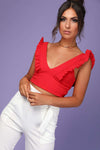 Lexi Red Plunge Neck Frilly Crop Top - bejealous-com