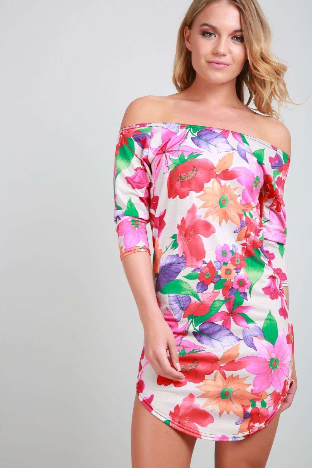 Lexi Strapless Floral Curved Hem Mini Dress - bejealous-com