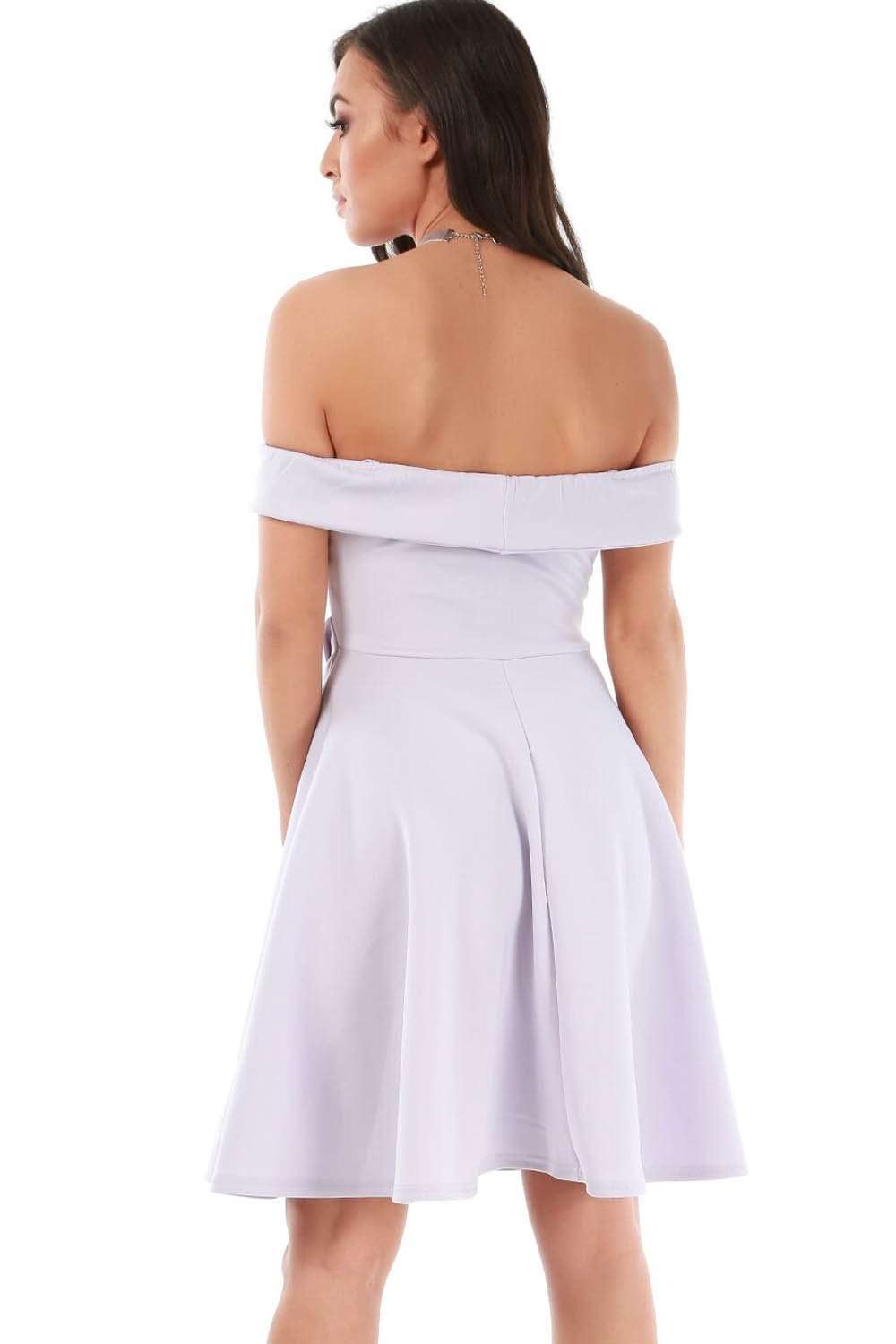 Lilac Off Shoulder Belted Wrap Mini Swing Dress - bejealous-com