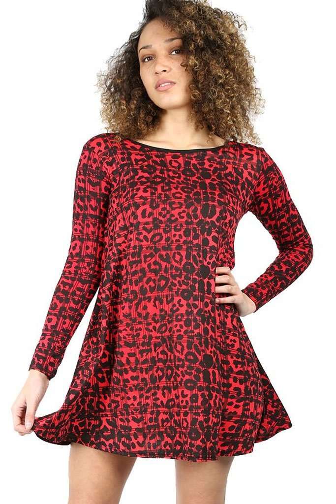 Lilliana Long Sleeve Leopard Print Mini Dress - bejealous-com