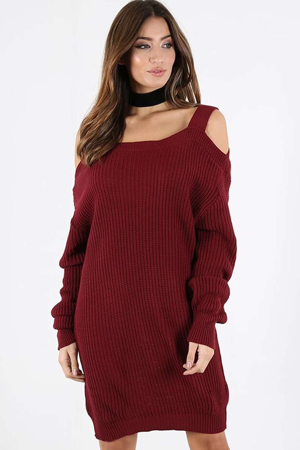 Cold Shoulder Beige Knitted Jumper Dress - bejealous-com