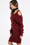 Cold Shoulder Beige Knitted Jumper Dress - bejealous-com