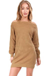 Cold Shoulder Beige Knitted Jumper Dress - bejealous-com