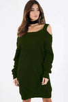 Lillie Cold Shoulder Oversized Knitted Jumper Dress - bejealous-com
