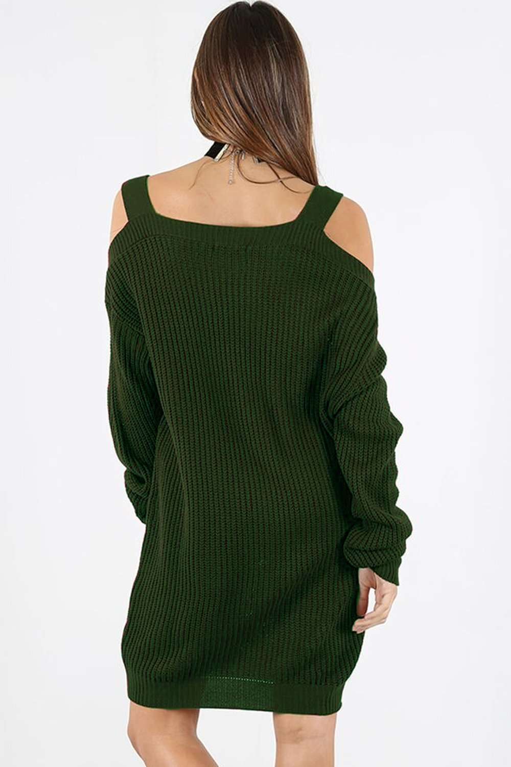 Lillie Cold Shoulder Oversized Knitted Jumper Dress - bejealous-com